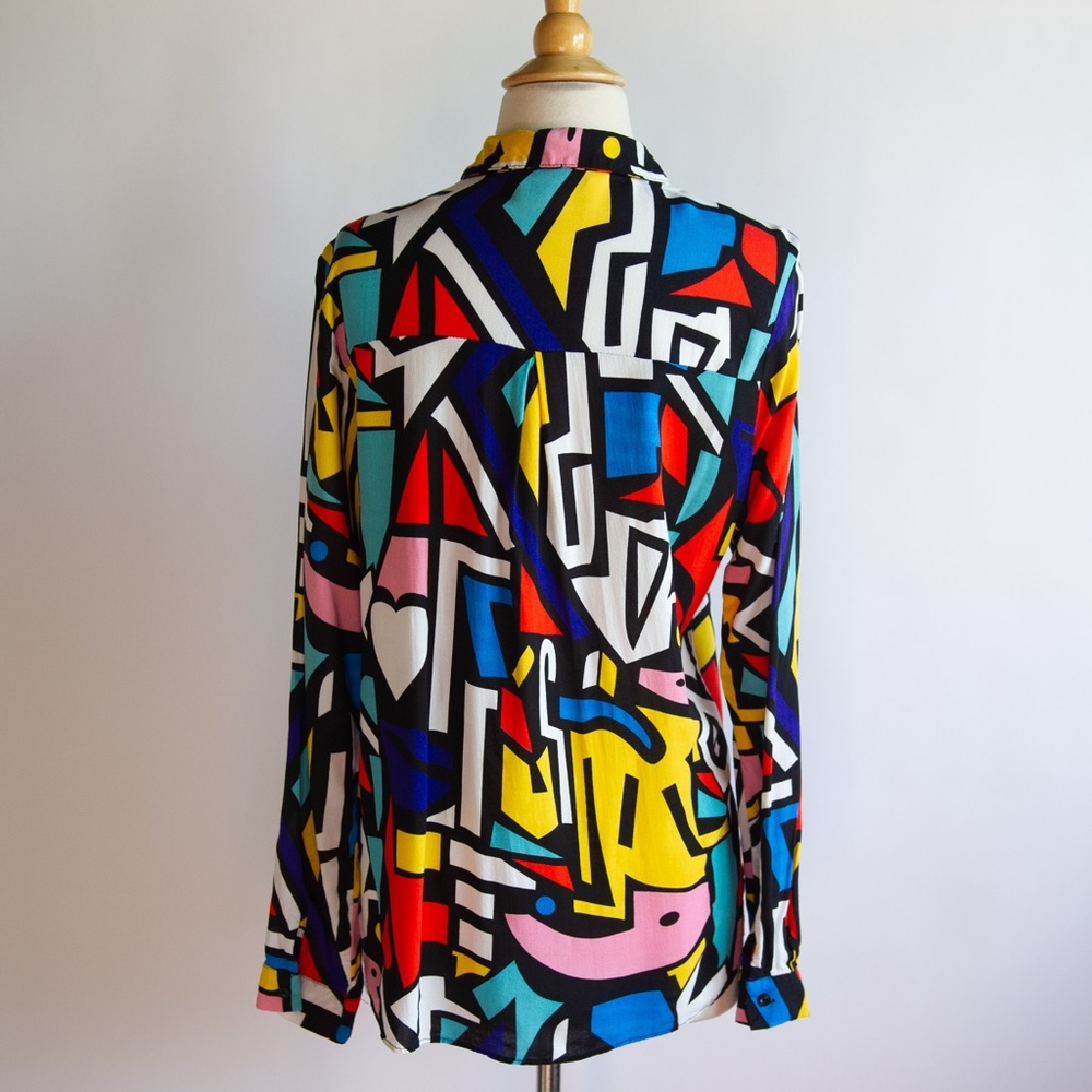 Big Dart Abstract Pop Art Colorful Button Down Top - image 6